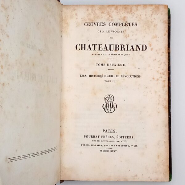 Essai sur les Révolutions, Chateaubriand, Pourrat & Furne, 1835. – Image 5