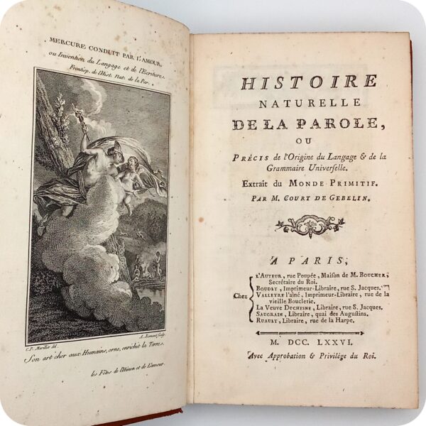 Histoire Naturelle de la Parole, Court de Gébelin, Première édition séparée & illustrée, 1776.